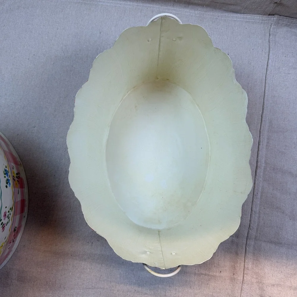 Planter Hand Painted Tin Set of 2 Unused Originally $100
